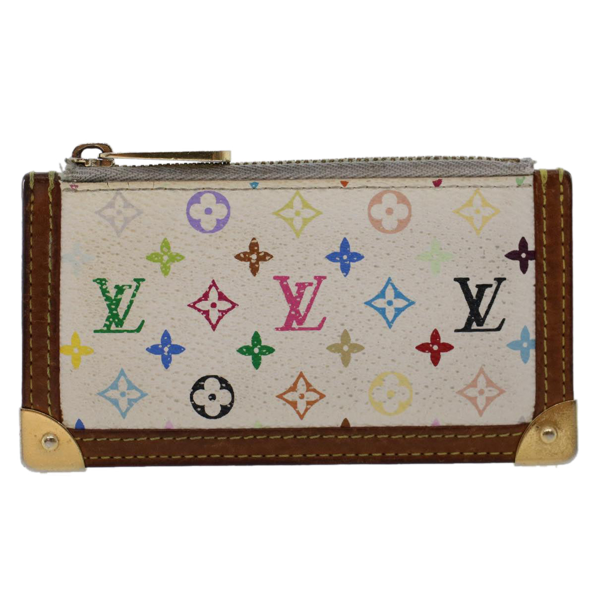 LOUIS VUITTON Monogram Multicolor Pochette Cles Purse White M92655 LV tb698