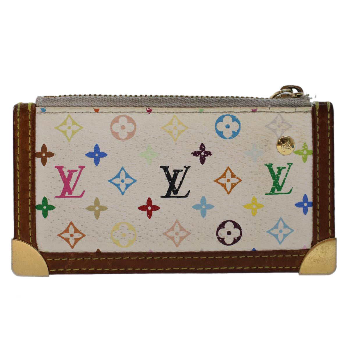 LOUIS VUITTON Monogram Multicolor Pochette Cles Purse White M92655 LV tb698