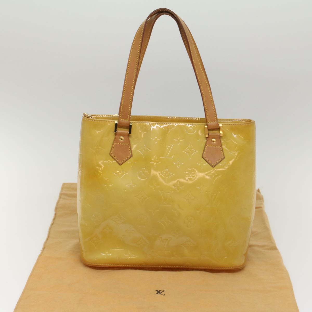 LOUIS VUITTON Monogram Vernis Houston Hand Bag Beige M91004 LV th4003