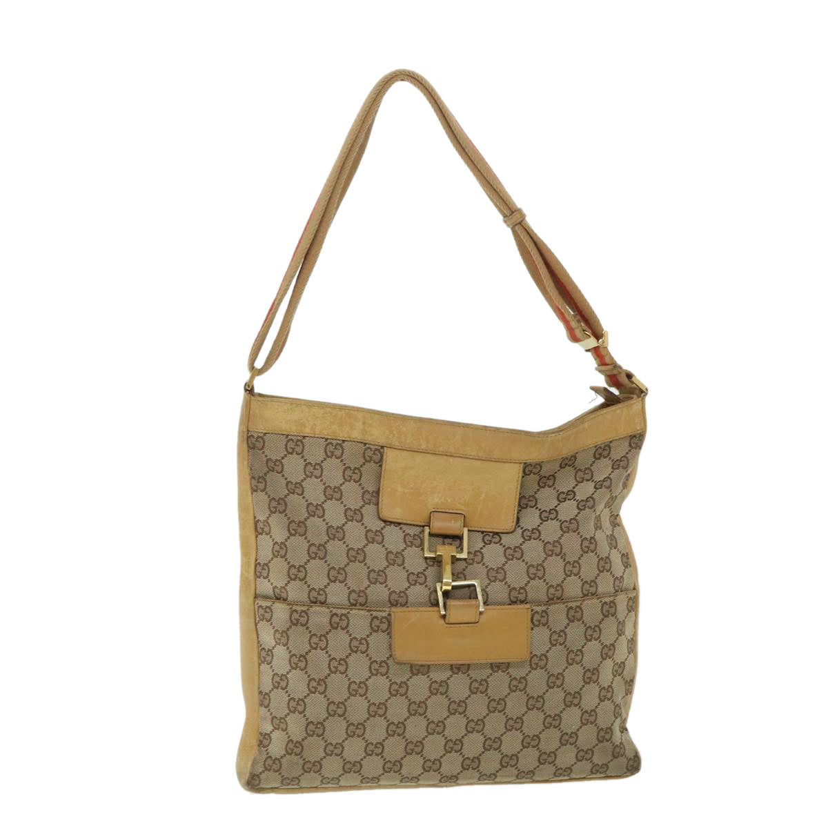 Luxury Gucci GG Canvas Sherry Line Shoulder Bag Beige Red 001 4094 002113  th4031