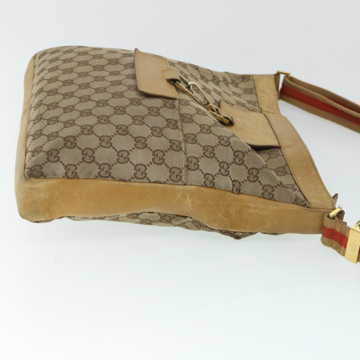 Luxury Gucci GG Canvas Sherry Line Shoulder Bag Beige Red 001 4094 002113  th4031