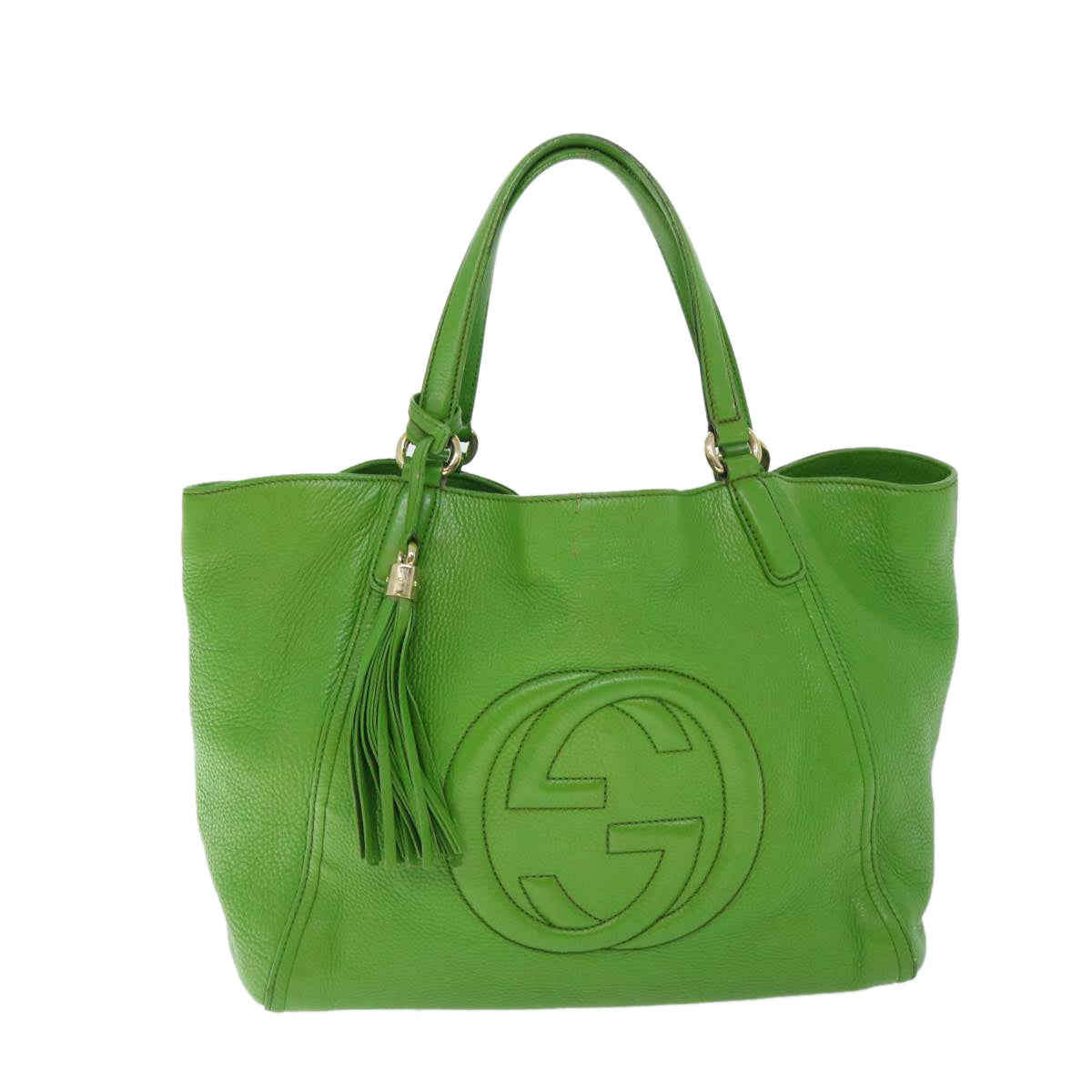 Luxury Gucci Soho Shoulder Bag Leather Gray Green 282309  th4056