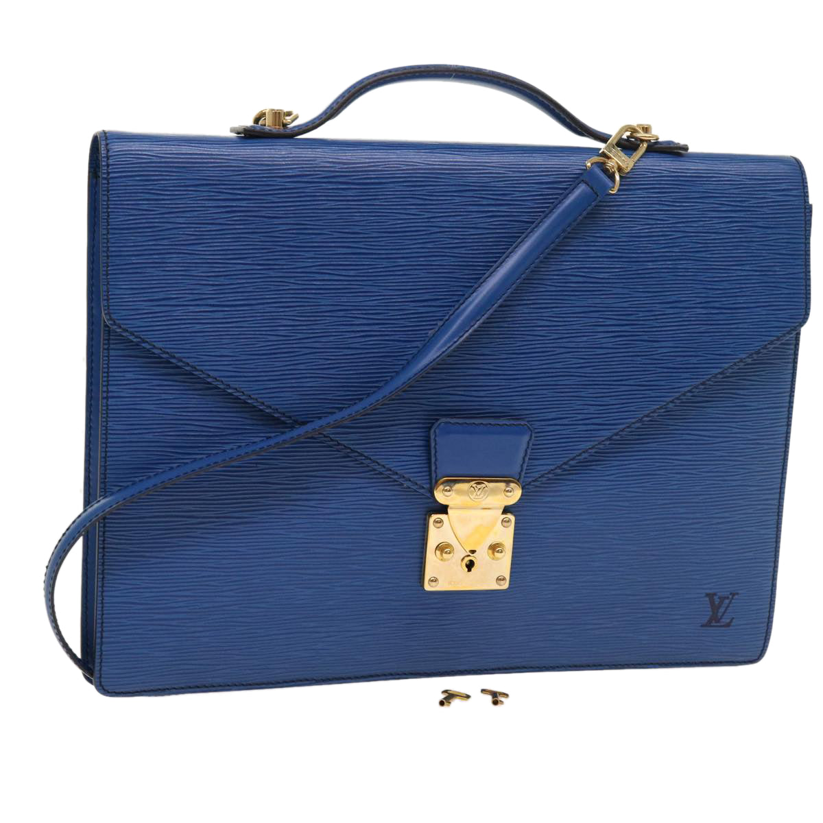 LOUIS VUITTON Epi Porte Documents Bandouliere Bag Toledo Blue LV th4061