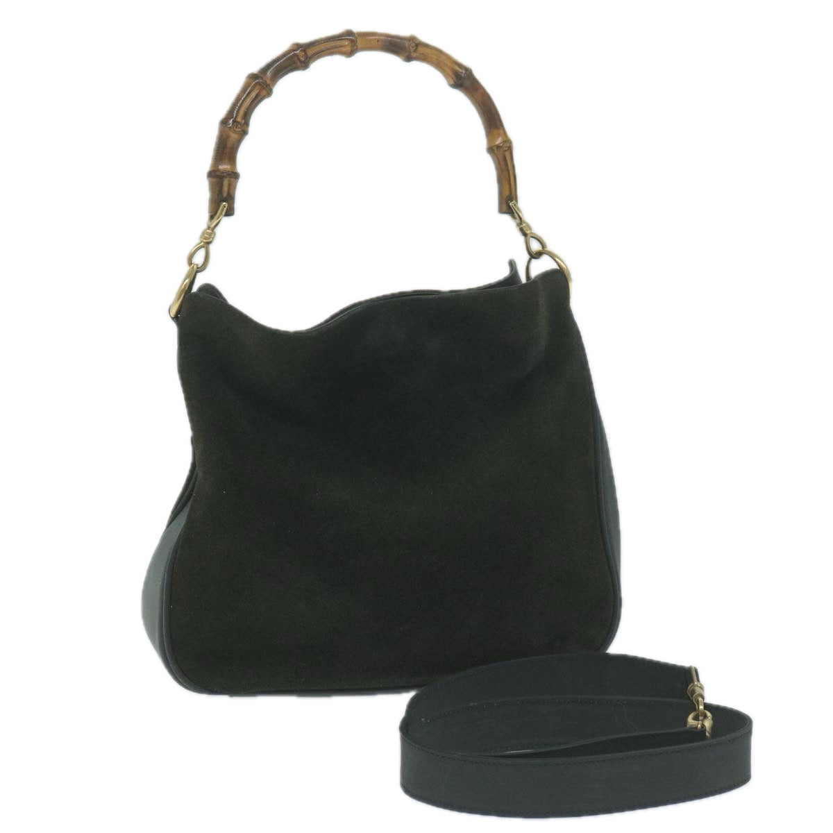 GUCCI Bamboo Hand Bag Suede 2way Black 001 1014 1638 0  th4447
