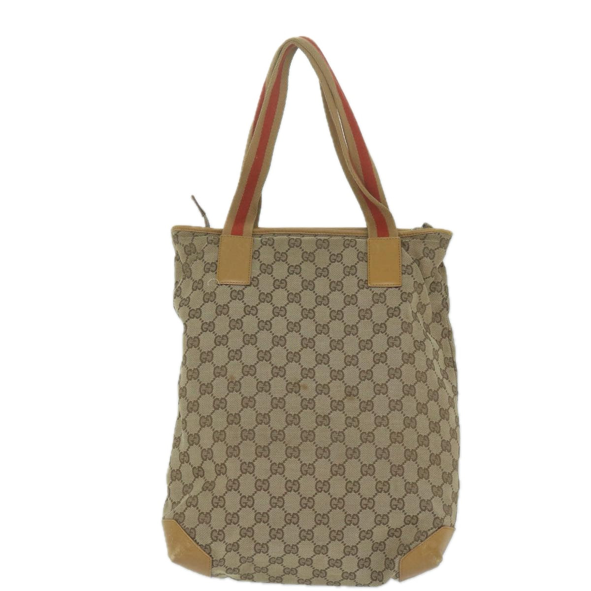 GUCCI GG Canvas Sherry Line Tote Bag Beige Red Brown 019 0401  th4479