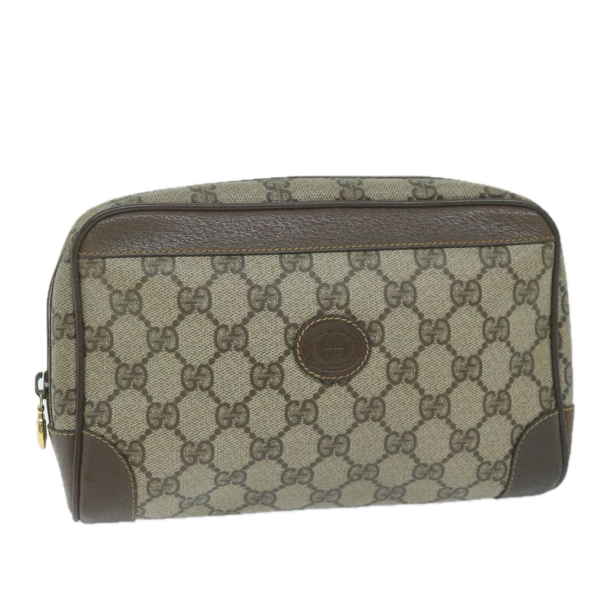 GUCCI GG Supreme Clutch Bag PVC Leather Beige  th4482