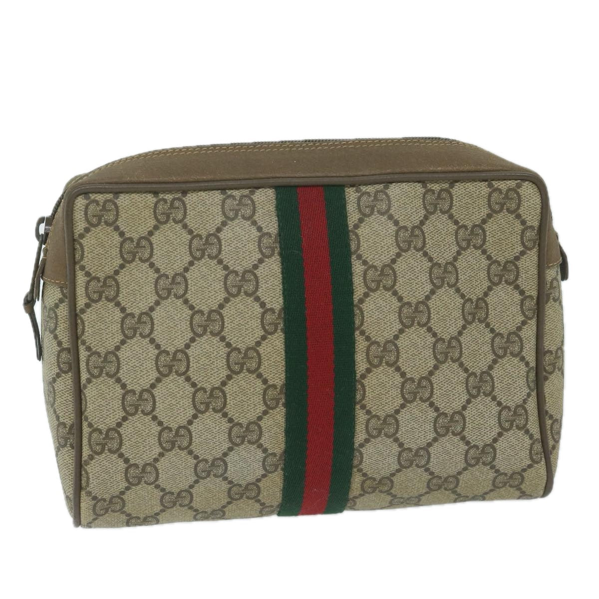 GUCCI GG Supreme Web Sherry Line Clutch Bag Beige Red 89 01 012  th4488