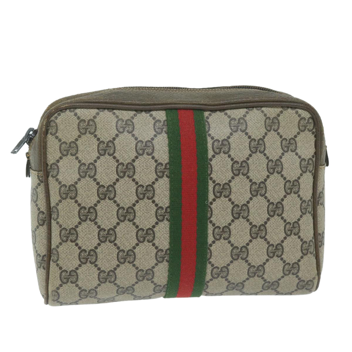 GUCCI GG Supreme Web Sherry Line Clutch Bag Beige Red Green 730 451  th4496