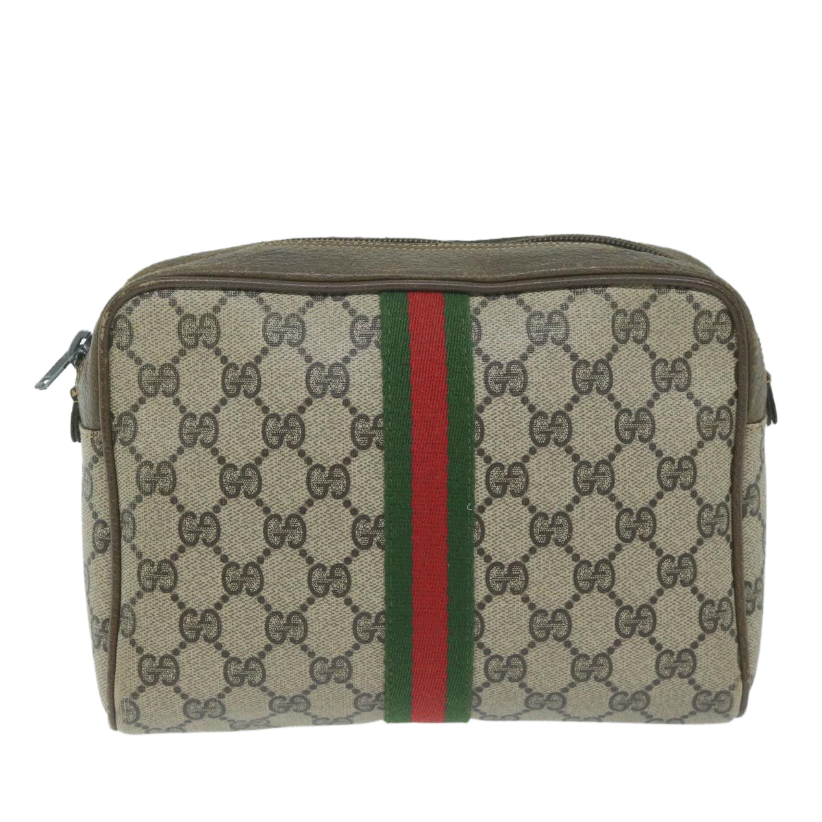 GUCCI GG Supreme Web Sherry Line Clutch Bag Beige Red Green 730 451  th4496