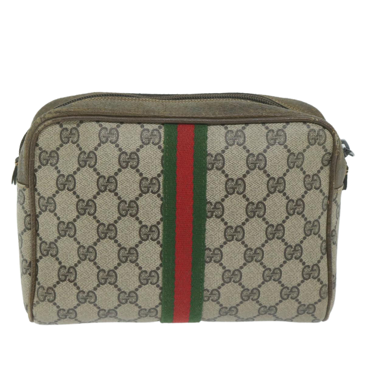GUCCI GG Supreme Web Sherry Line Clutch Bag Beige Red Green 730 451  th4496