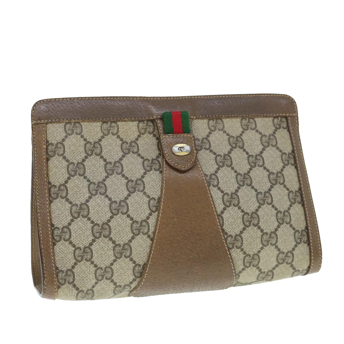 GUCCI GG Supreme Web Sherry Line Clutch Bag Beige Red 89 01 032  th4508
