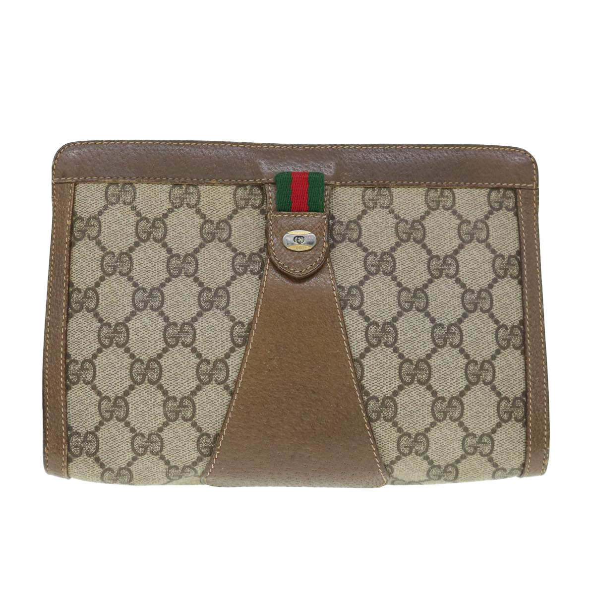 GUCCI GG Supreme Web Sherry Line Clutch Bag Beige Red 89 01 032  th4508
