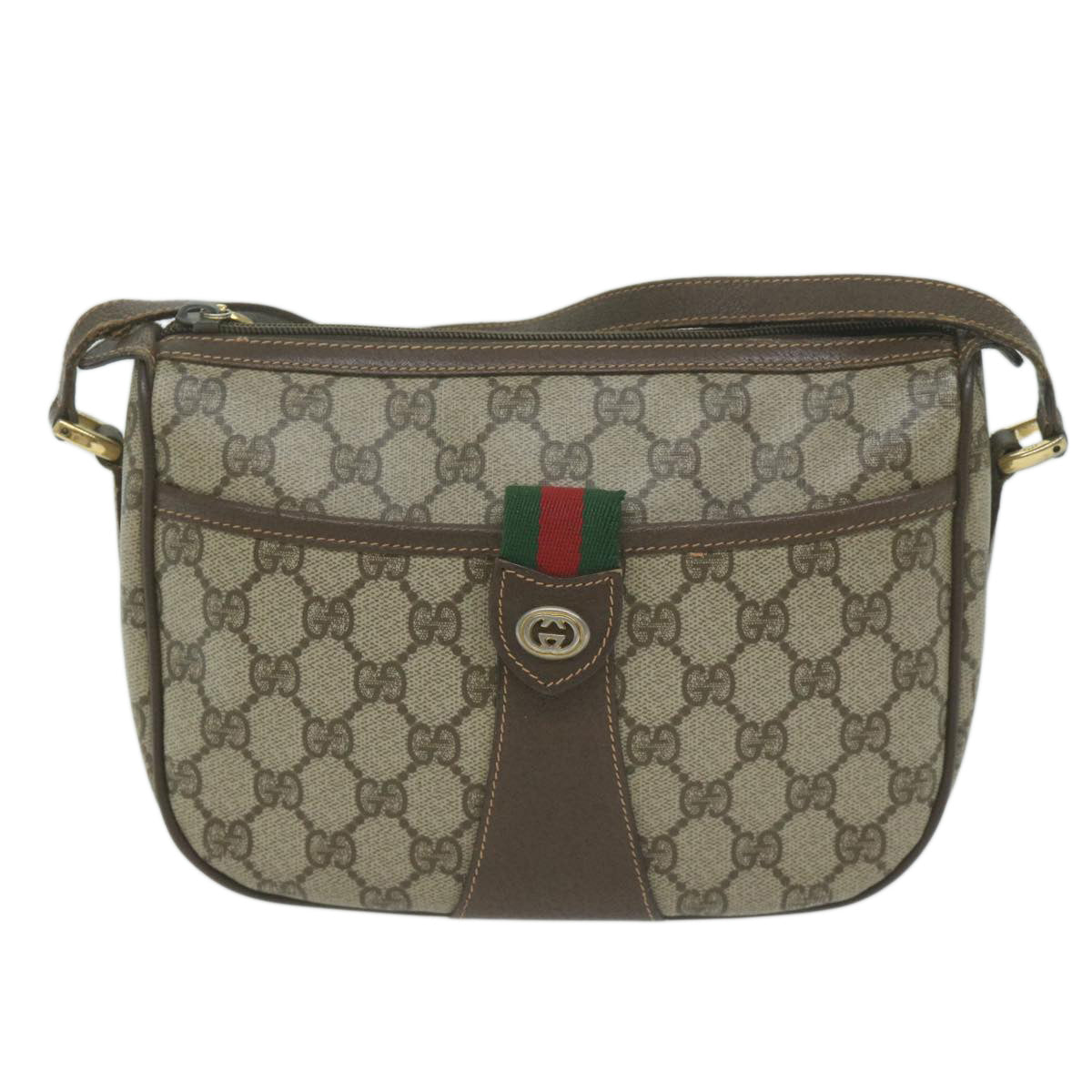 GUCCI GG Canvas Web Sherry Line Shoulder Bag PVC Beige  th4529