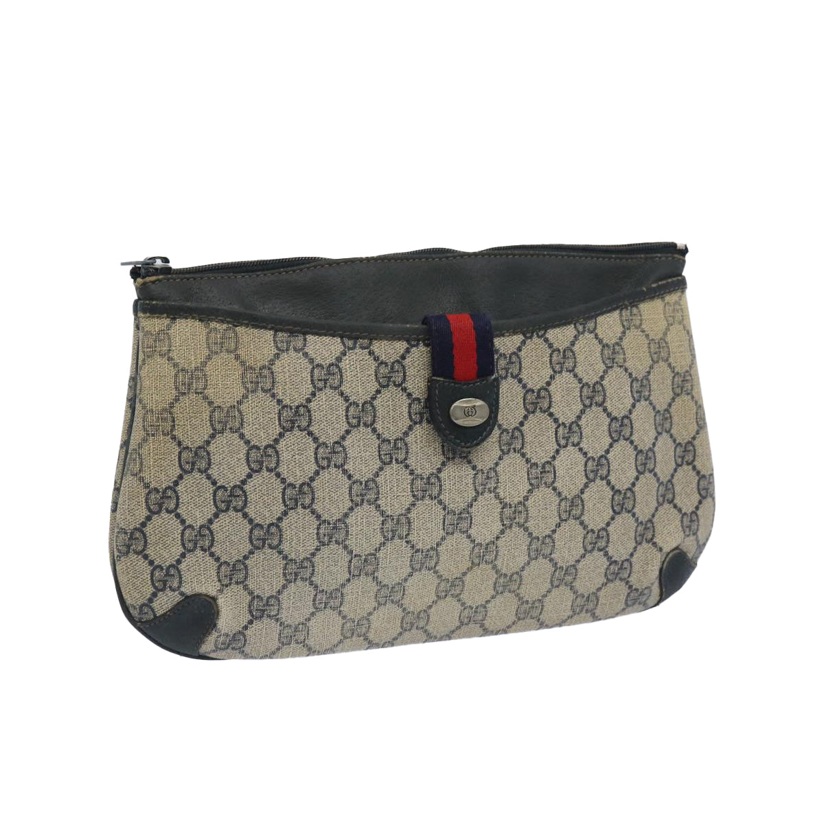GUCCI GG Supreme Sherry Line Clutch Bag PVC Red Navy 39 02 026  th4564