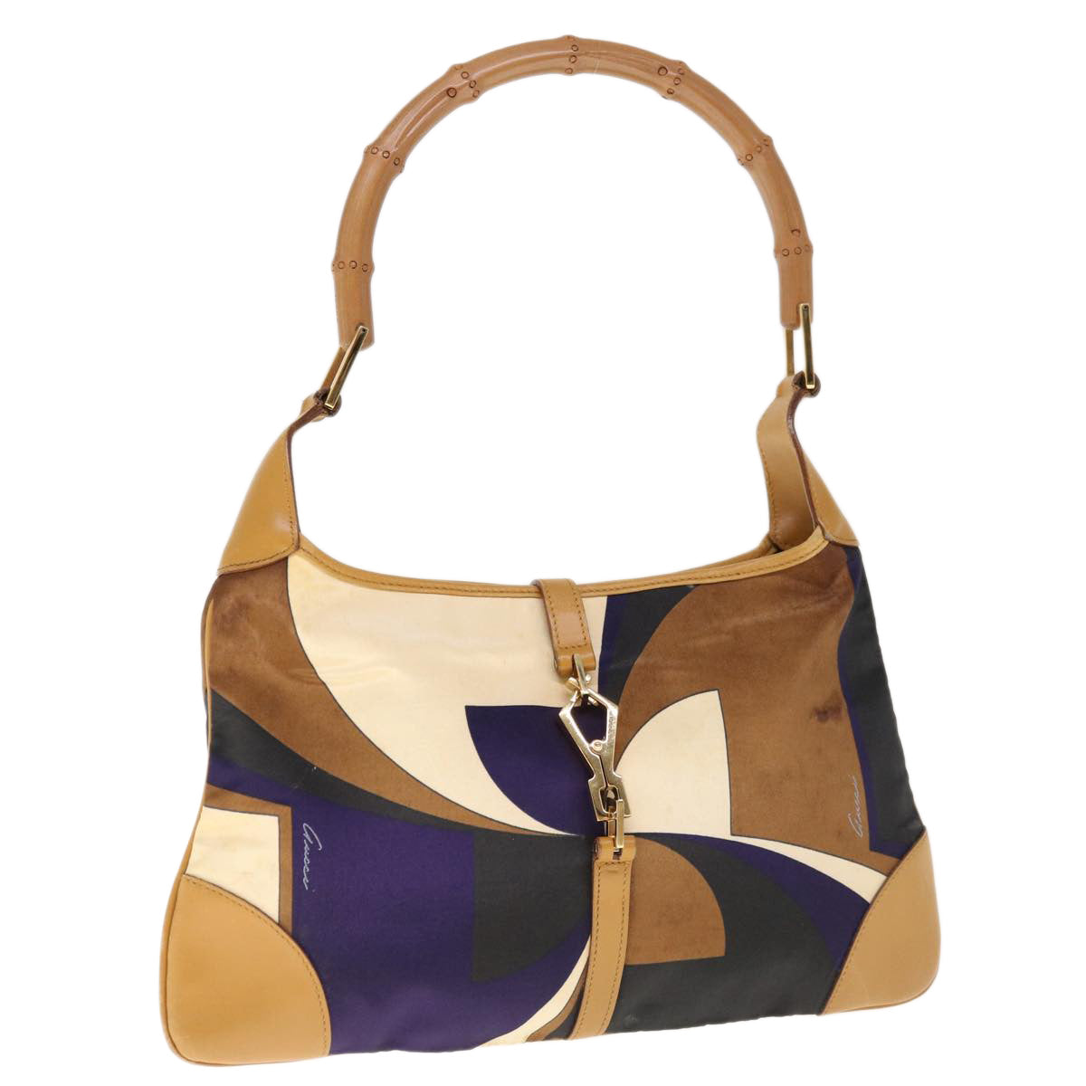 GUCCI Bamboo Hand Bag Nylon Leather Brown  th4566