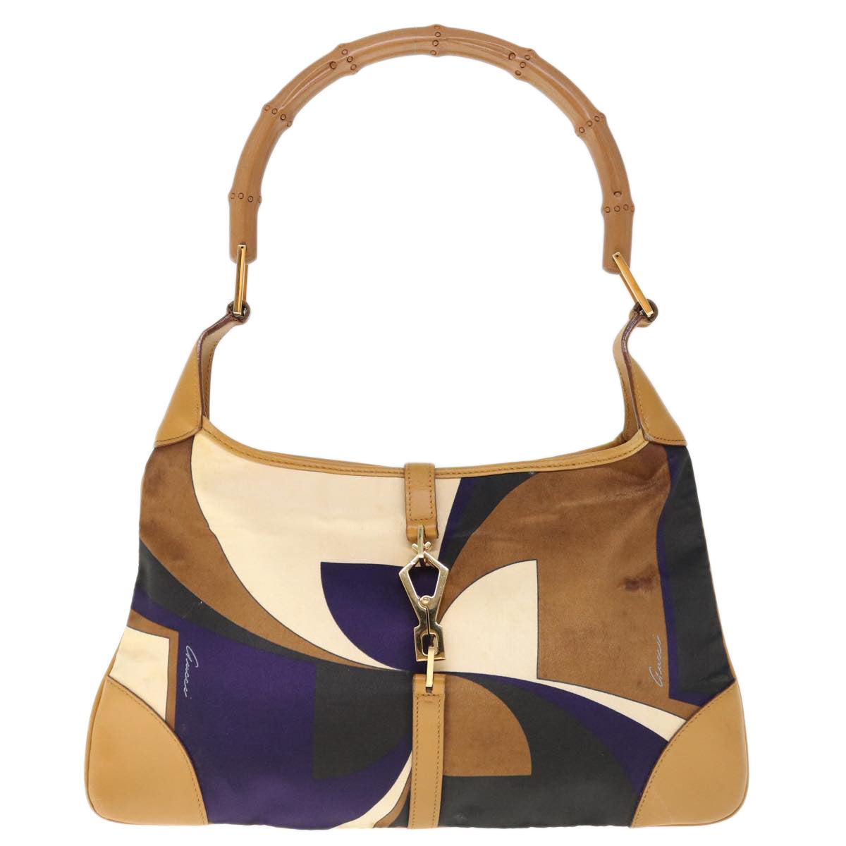 GUCCI Bamboo Hand Bag Nylon Leather Brown  th4566