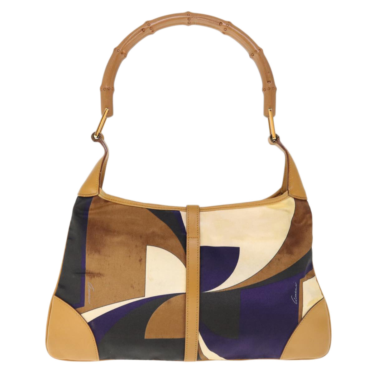 GUCCI Bamboo Hand Bag Nylon Leather Brown  th4566