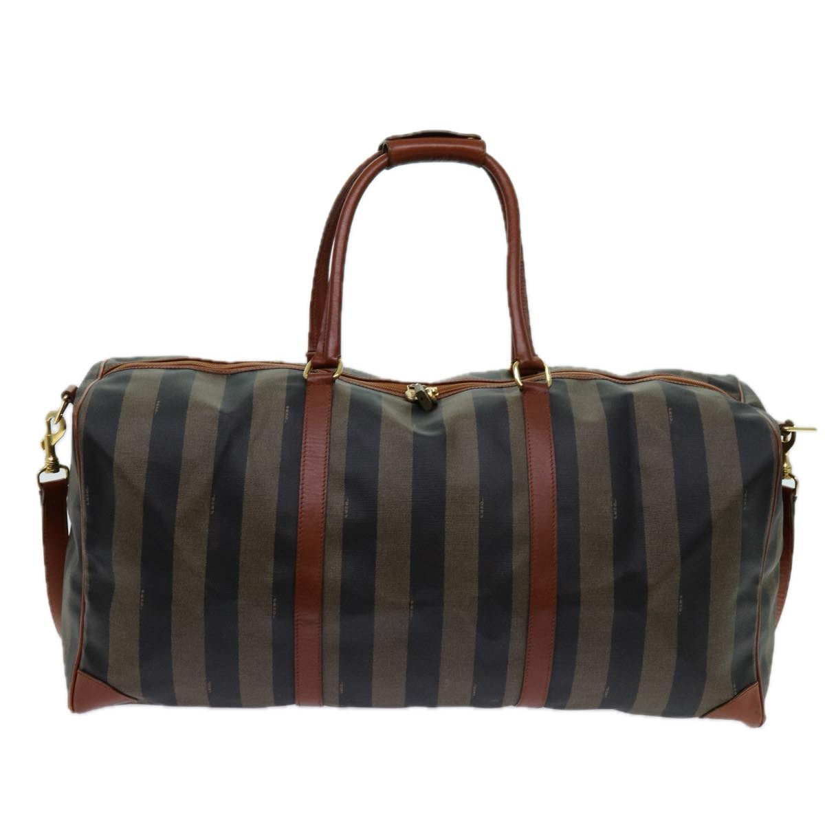 Luxury FendiPecan Canvas Boston Bag 2way Brown Blackth4751