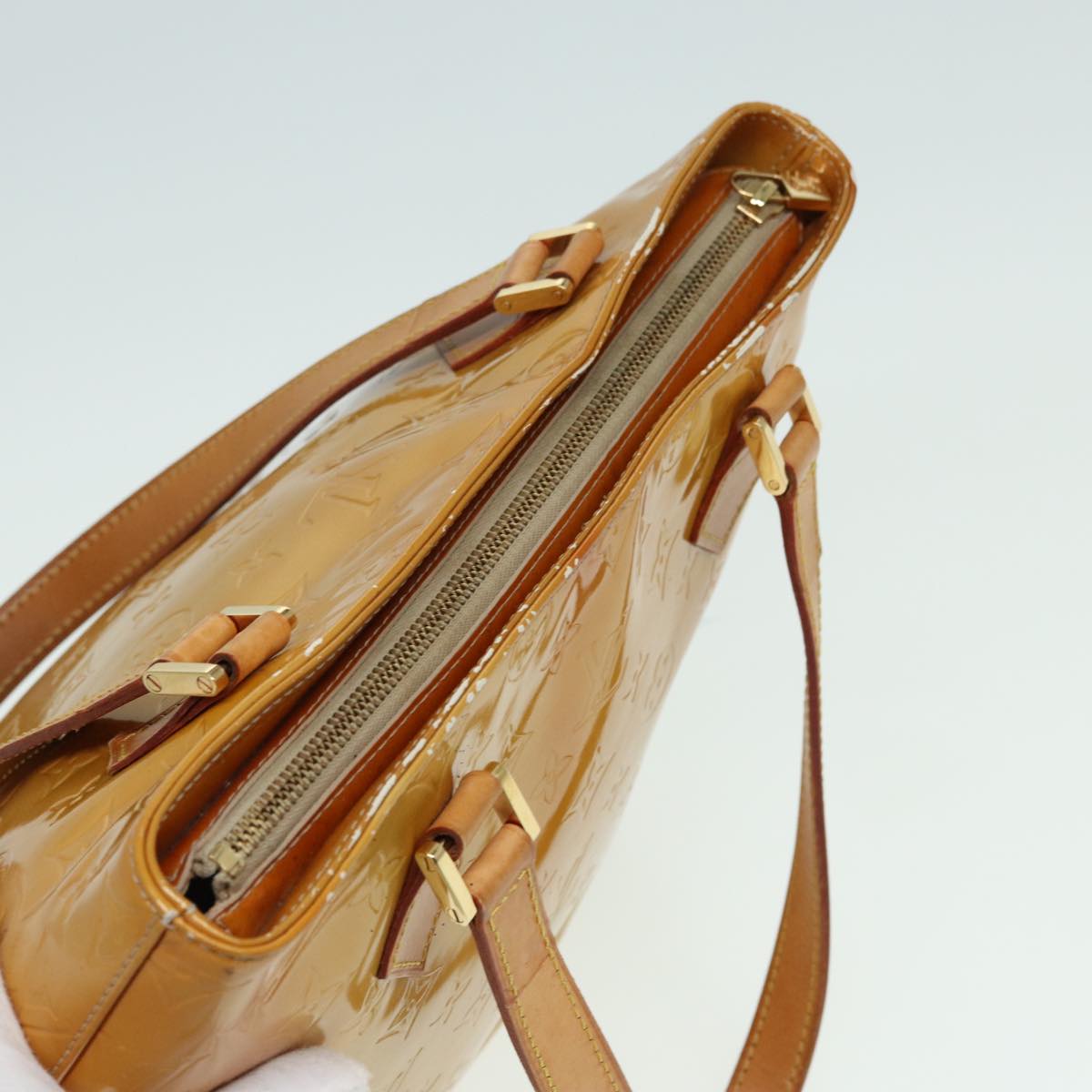 LOUIS VUITTON Monogram Vernis Houston Hand Bag Beige M91004 LV th5141