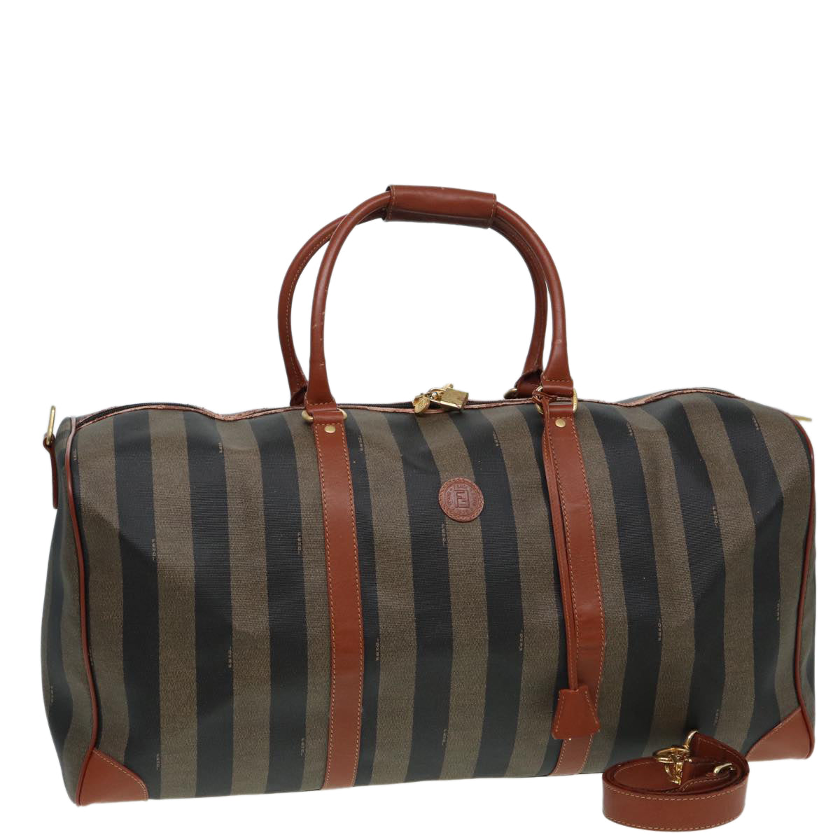 Luxury Fendi Pecan Canvas Boston Bag 2way Brown Blackth5207