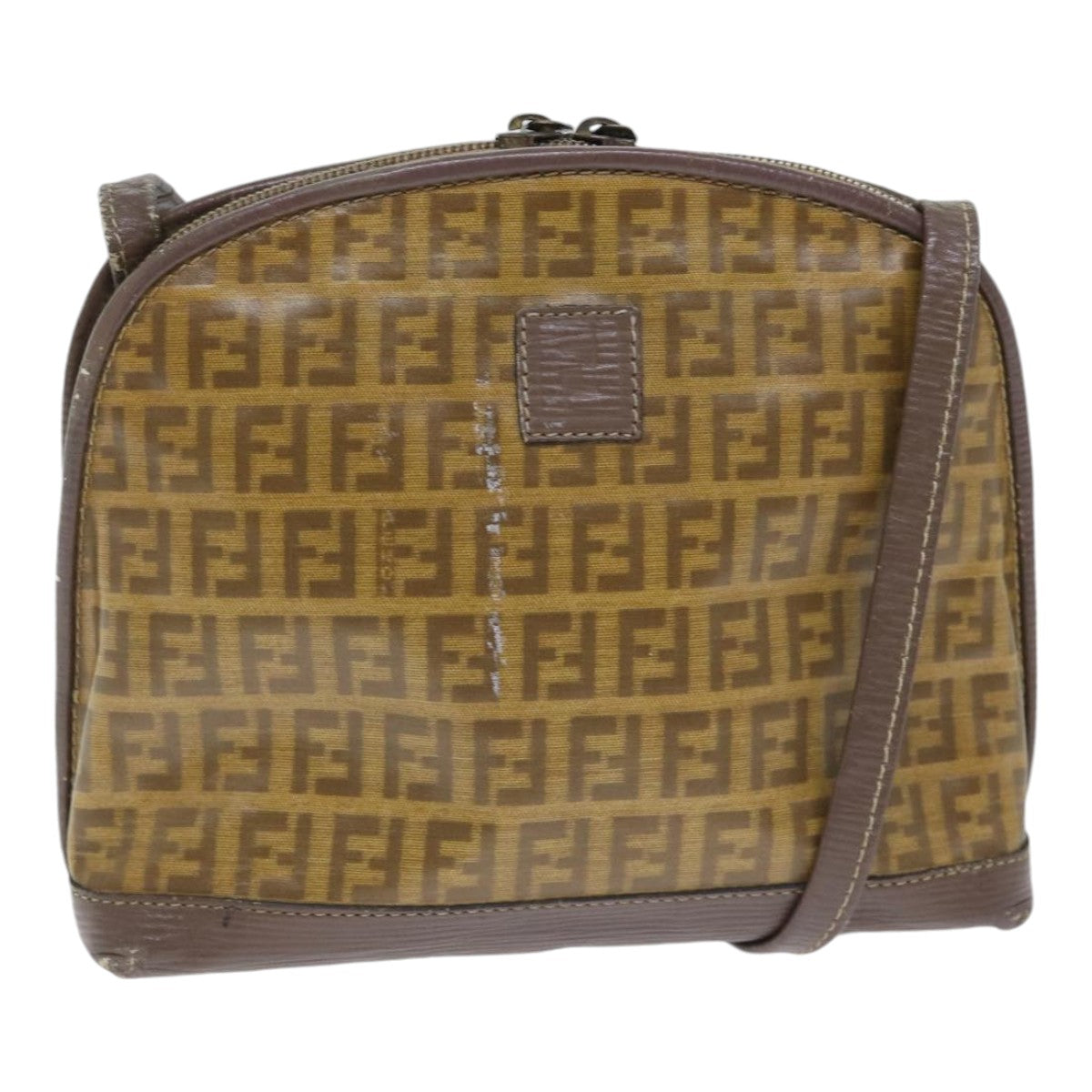 Luxury Fendi Zucchino Canvas Shoulder Bag Enamel Brown Black goldth5255