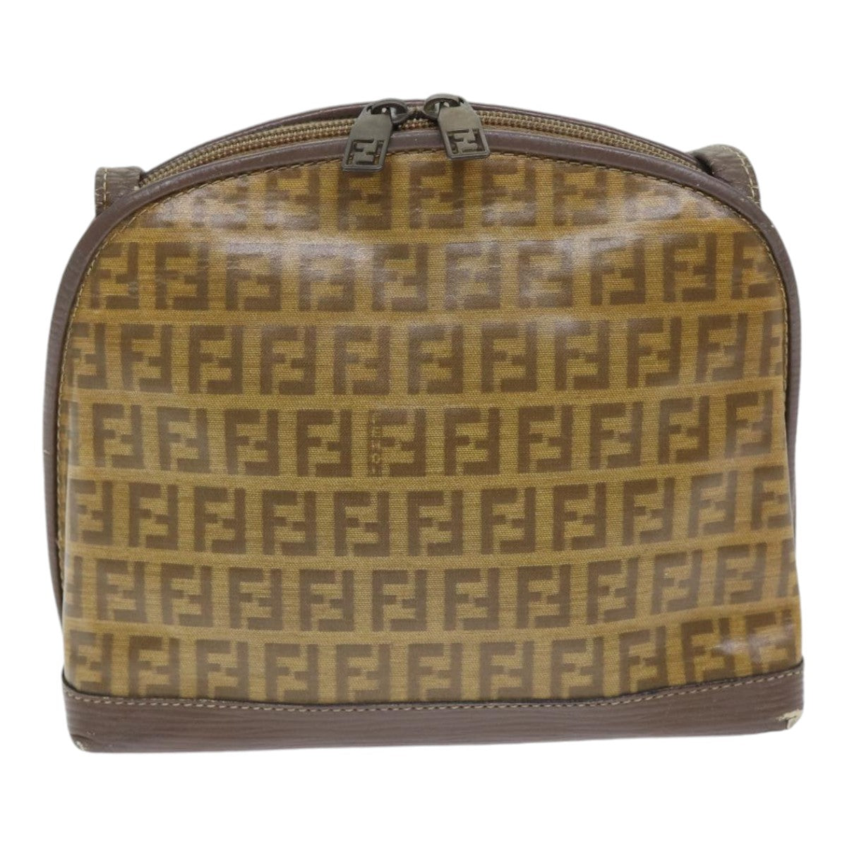 Luxury Fendi Zucchino Canvas Shoulder Bag Enamel Brown Black goldth5255