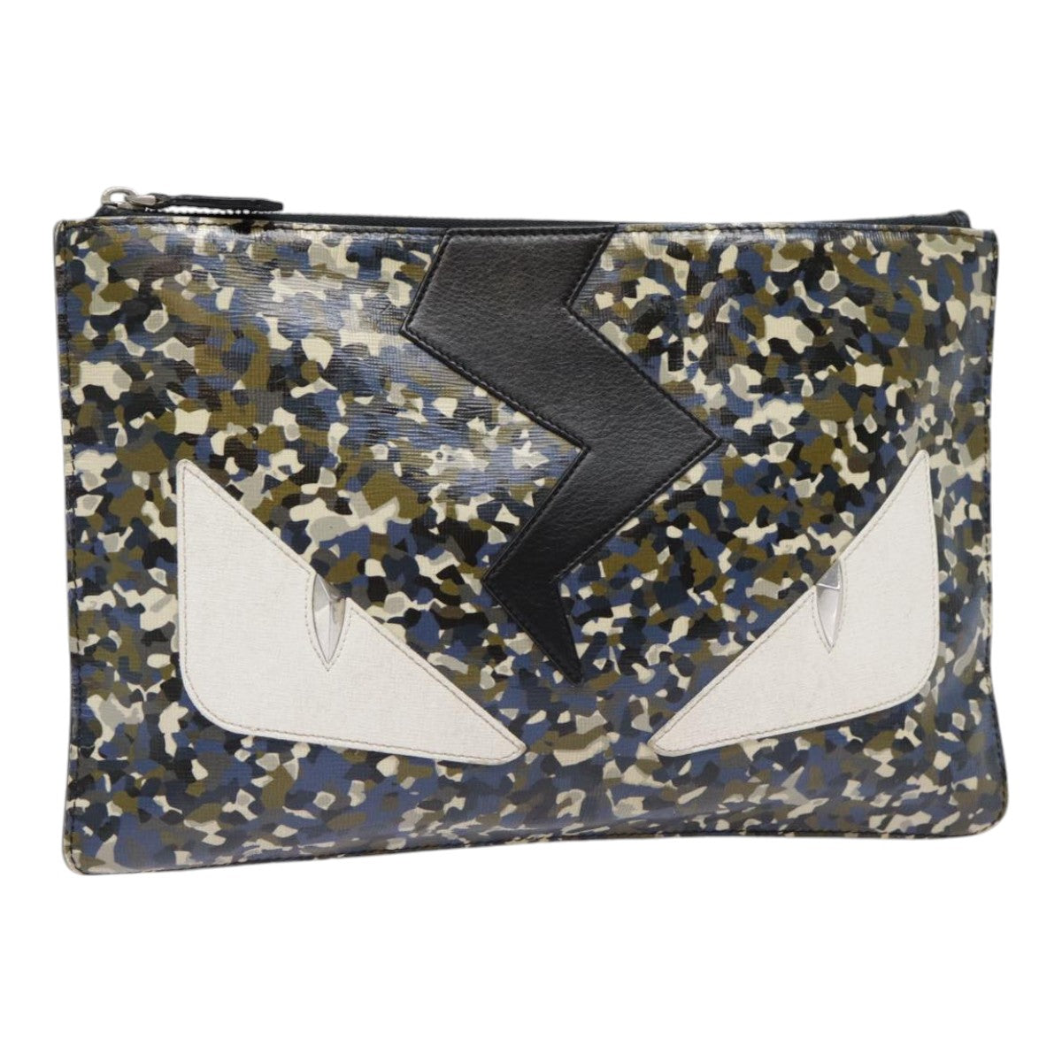 Luxury Fendi Bugs Monster Clutch Bag PVC Leather Navy Silverth5282