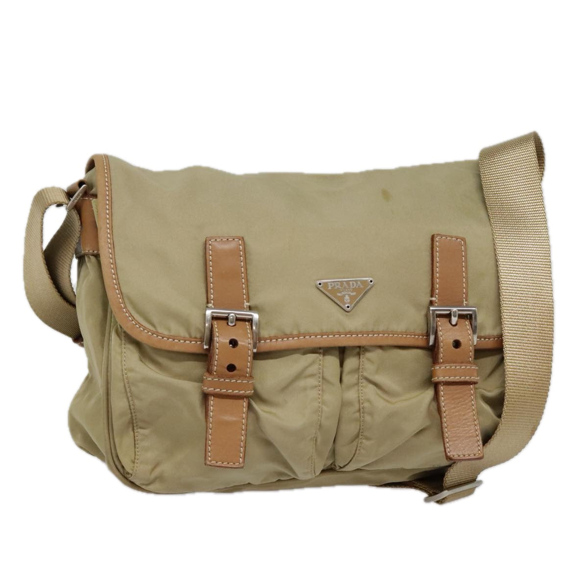 Luxury Prada Shoulder Bag Nylon Beige Silver  th5302