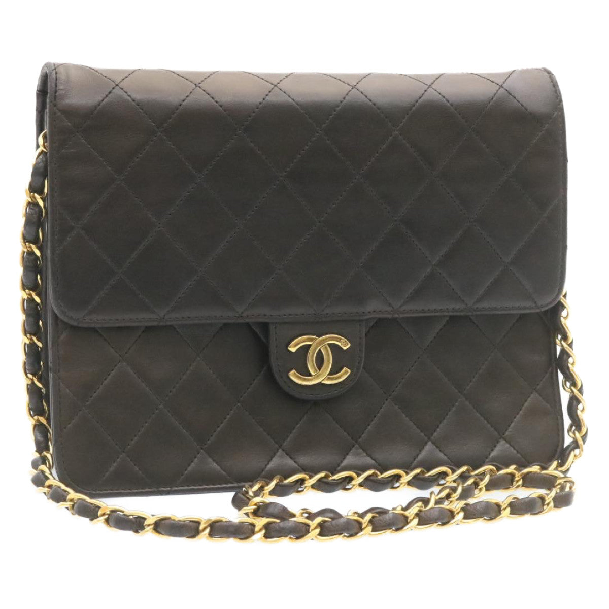 CHANEL Matelasse Chain Flap Shoulder Bag Lamb Skin Black Gold CC  am1708gA