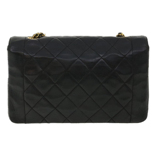 CHANEL Diana Matelasse Chain Flap Shoulder Bag Lamb Skin Black Gold  25036A