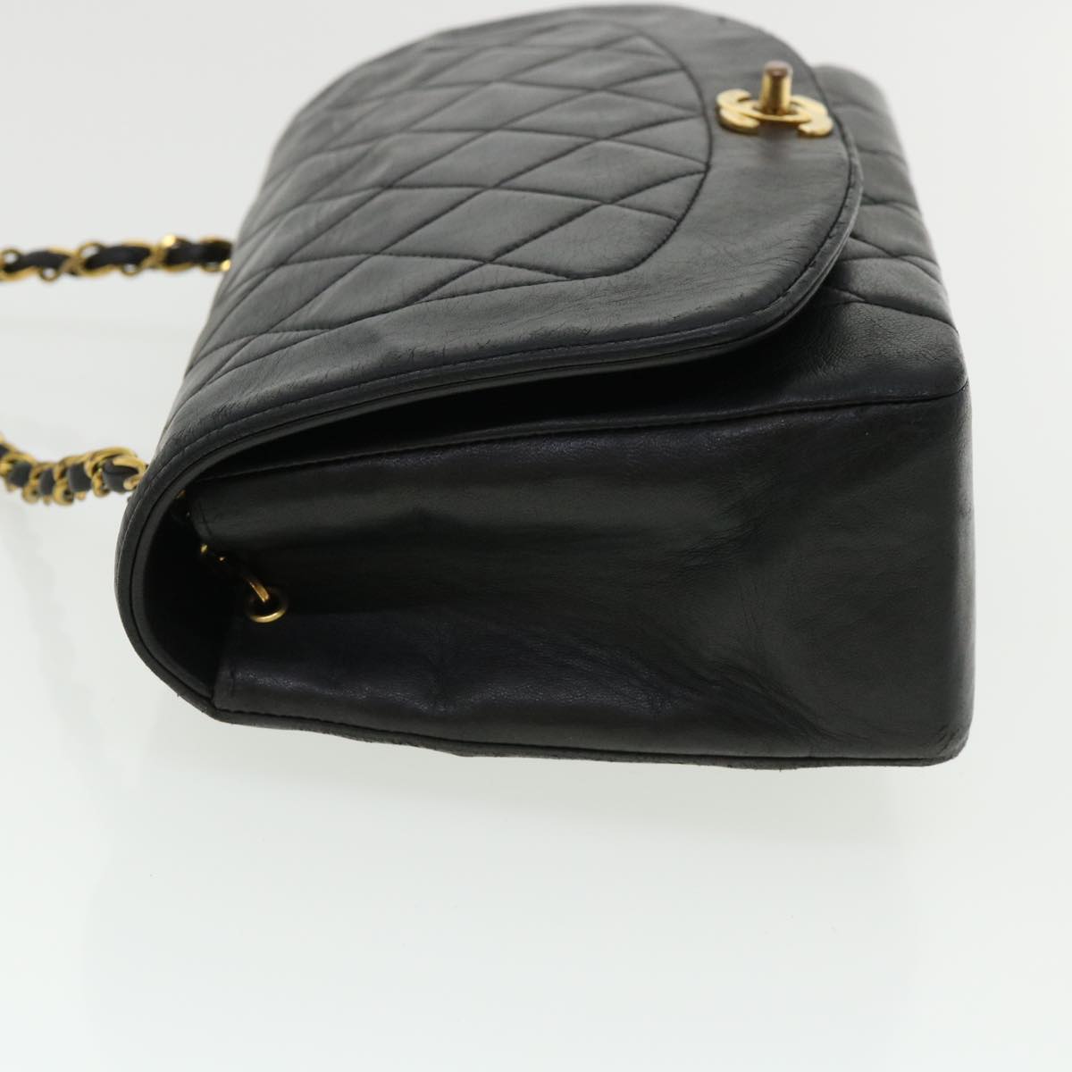 CHANEL Diana Matelasse Chain Flap Shoulder Bag Lamb Skin Black Gold  25036A