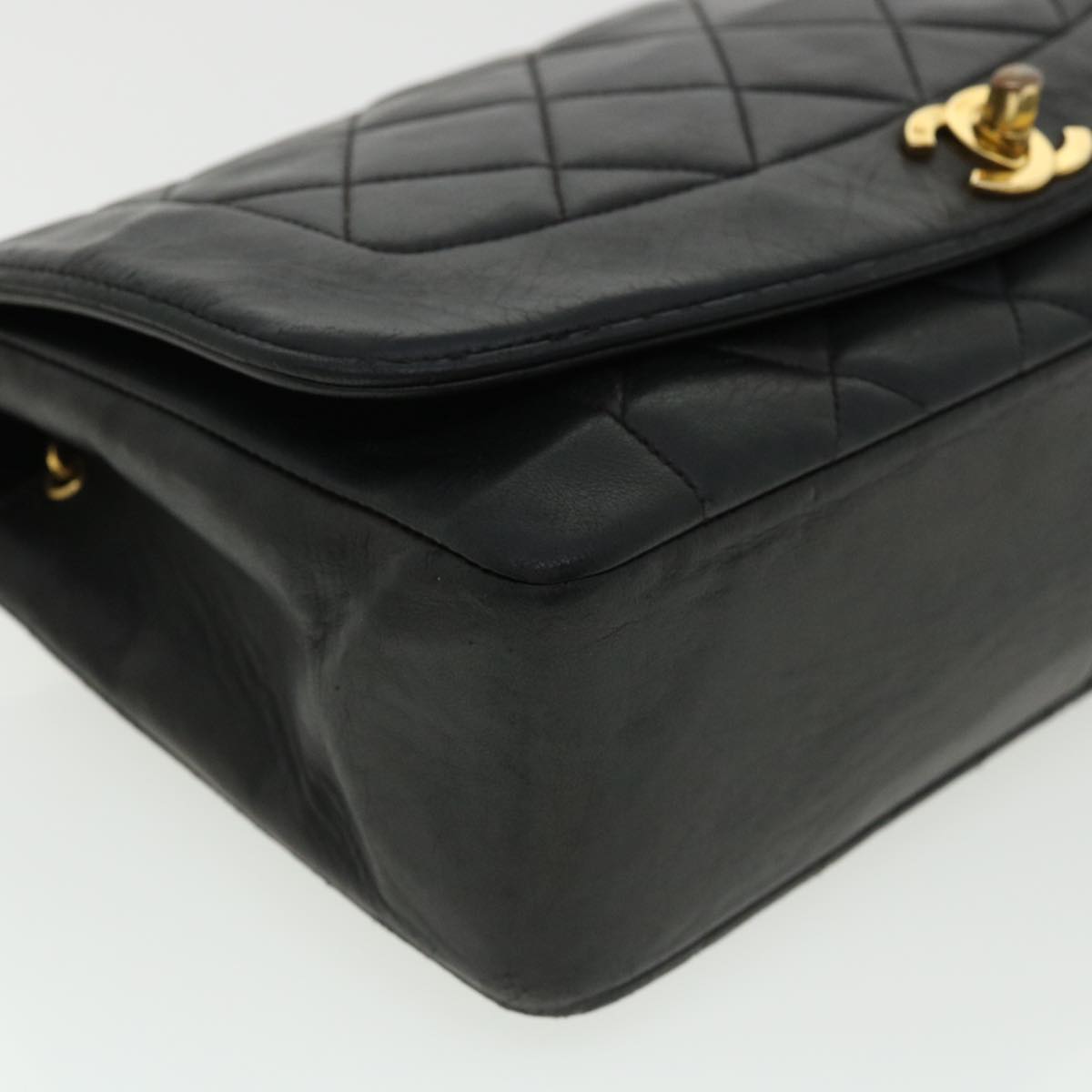 CHANEL Diana Matelasse Chain Flap Shoulder Bag Lamb Skin Black Gold  25036A