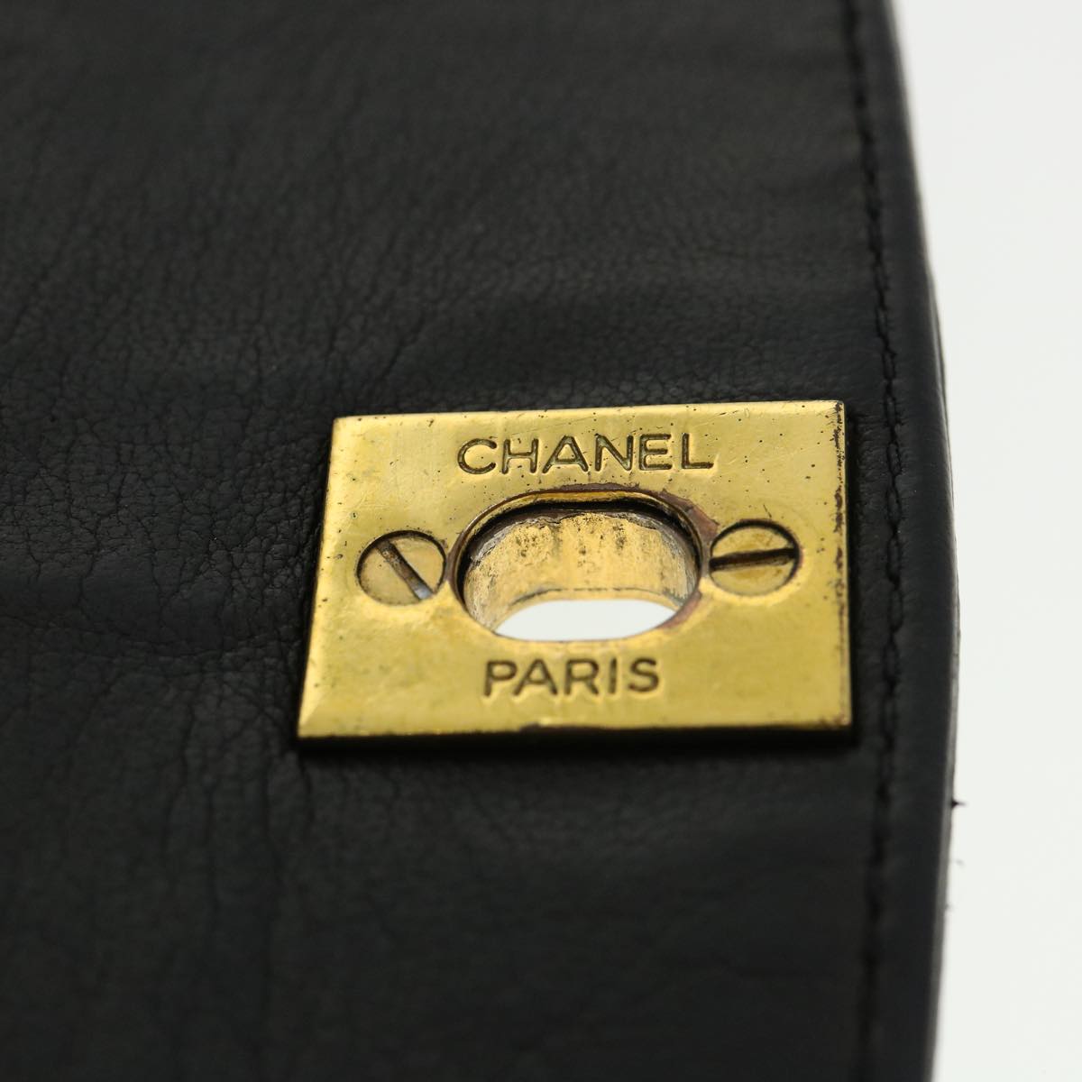 CHANEL Diana Matelasse Chain Flap Shoulder Bag Lamb Skin Black Gold  25036A