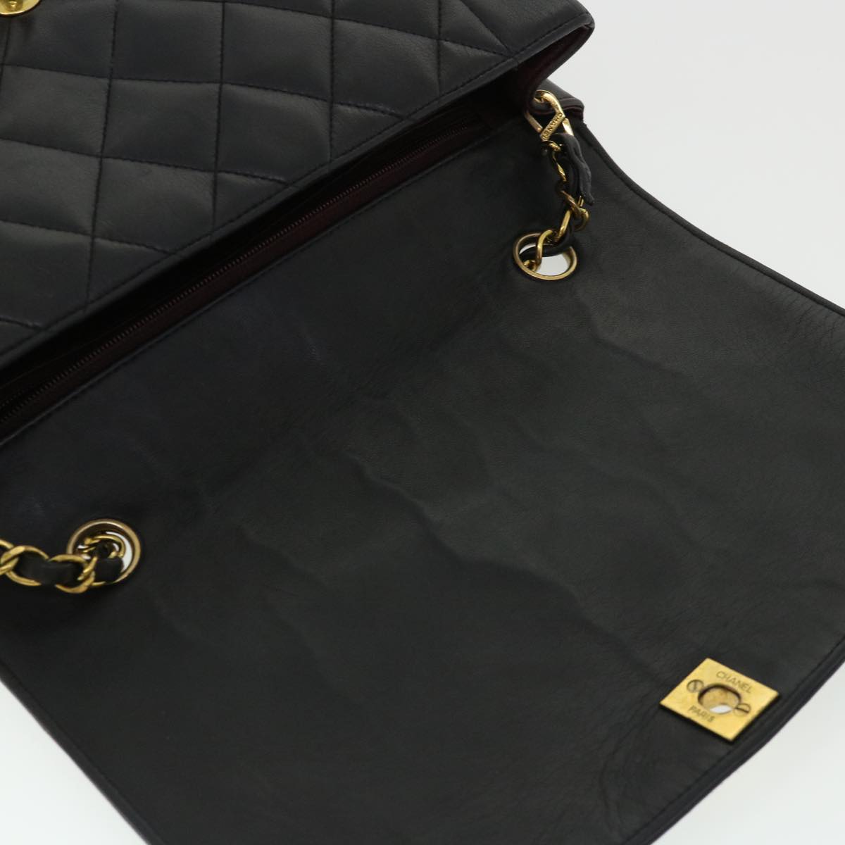 CHANEL Diana Matelasse Chain Flap Shoulder Bag Lamb Skin Black Gold  25036A