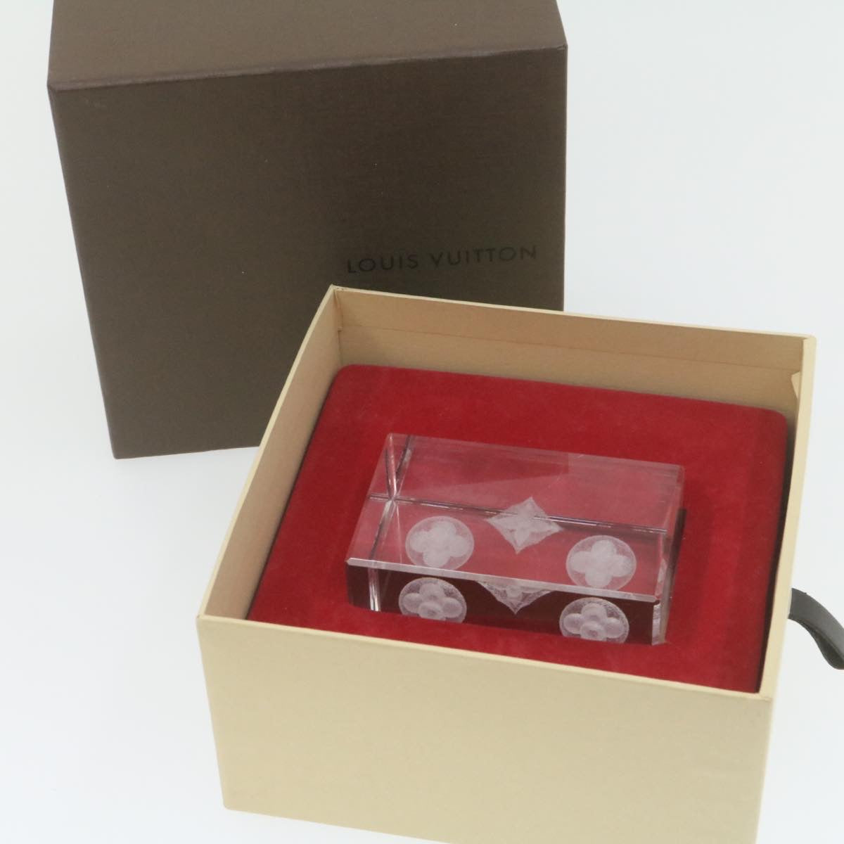 LOUIS VUITTON Paper Weight Crystal Glass Clear LV 21193