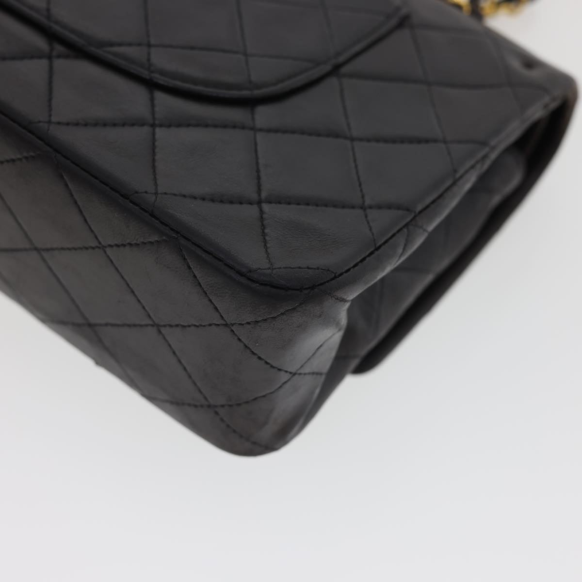 CHANEL Classic Matelasse 25 Chain Flap Shoulder Bag Lamb Skin Black  hs649A