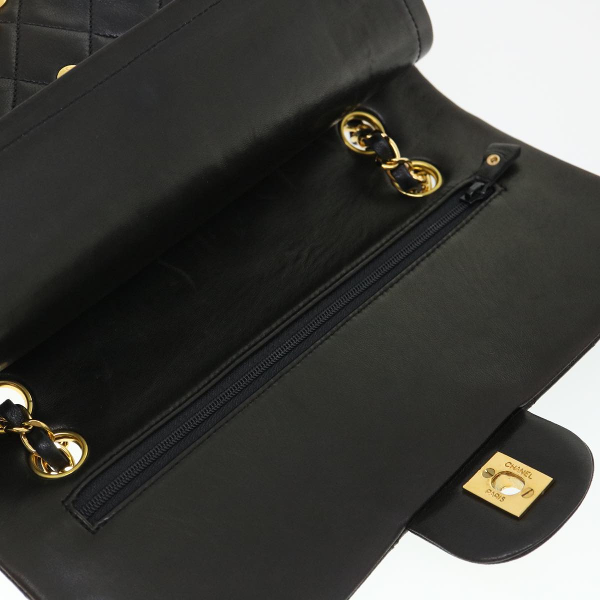 CHANEL Classic Matelasse 25 Chain Flap Shoulder Bag Lamb Skin Black  hs649A