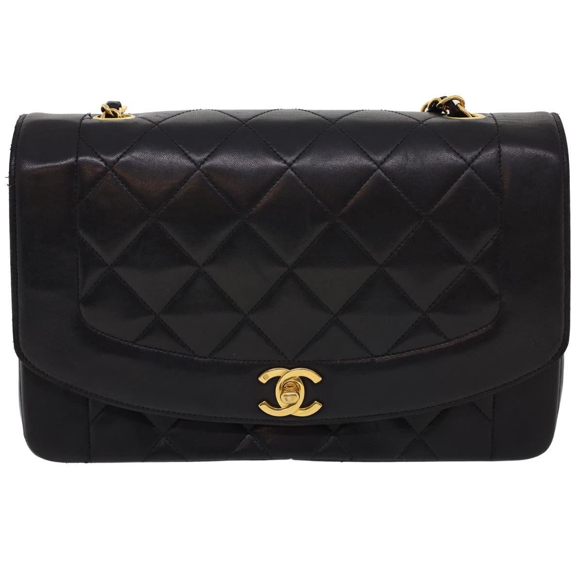 Luxury Chanel Chain Turn Lock Diana Matelasse Shoulder Bag Lamb Skin Black  rz036A