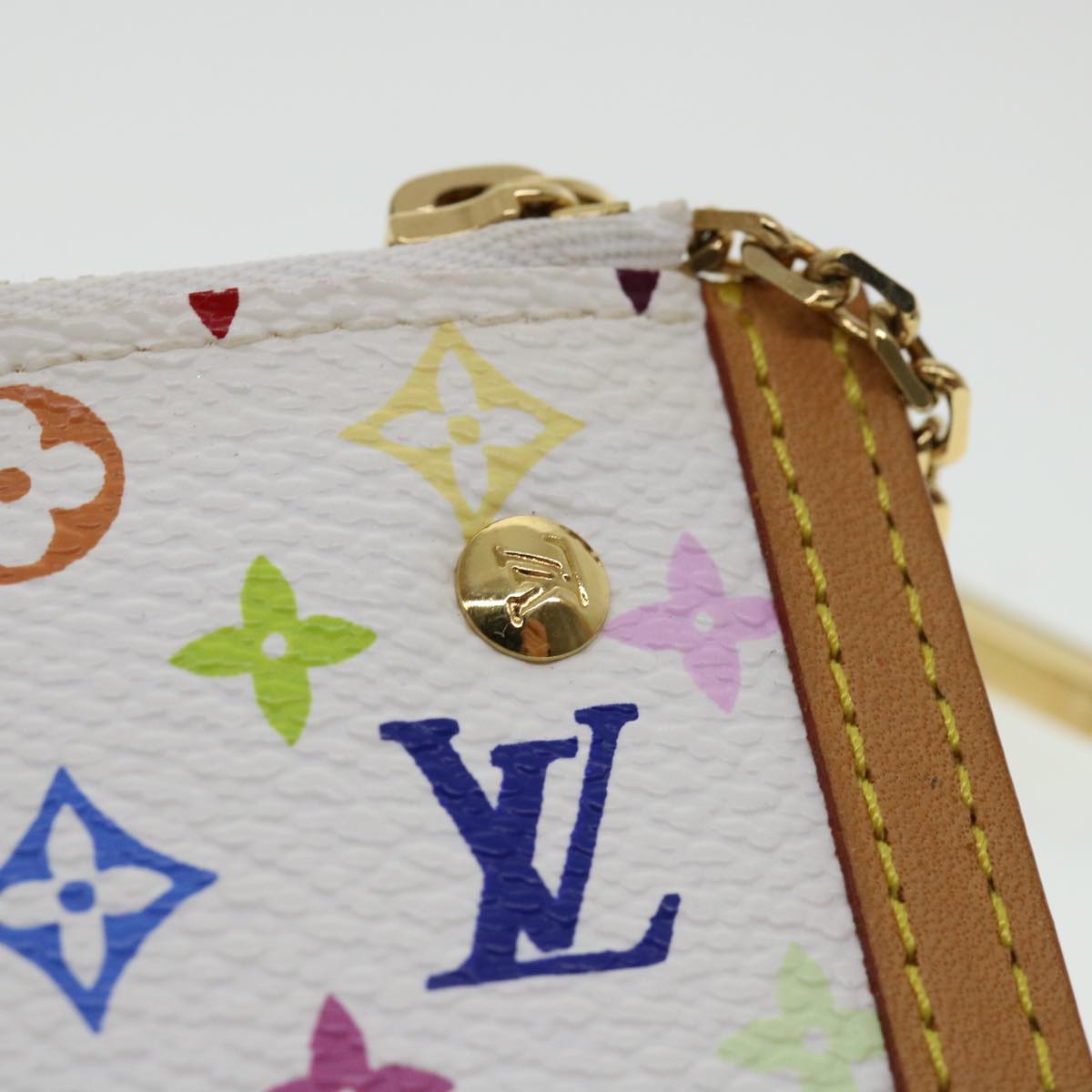 LOUIS VUITTON Monogram Multicolor Pochette Cles Coin Purse White M93734 am206b