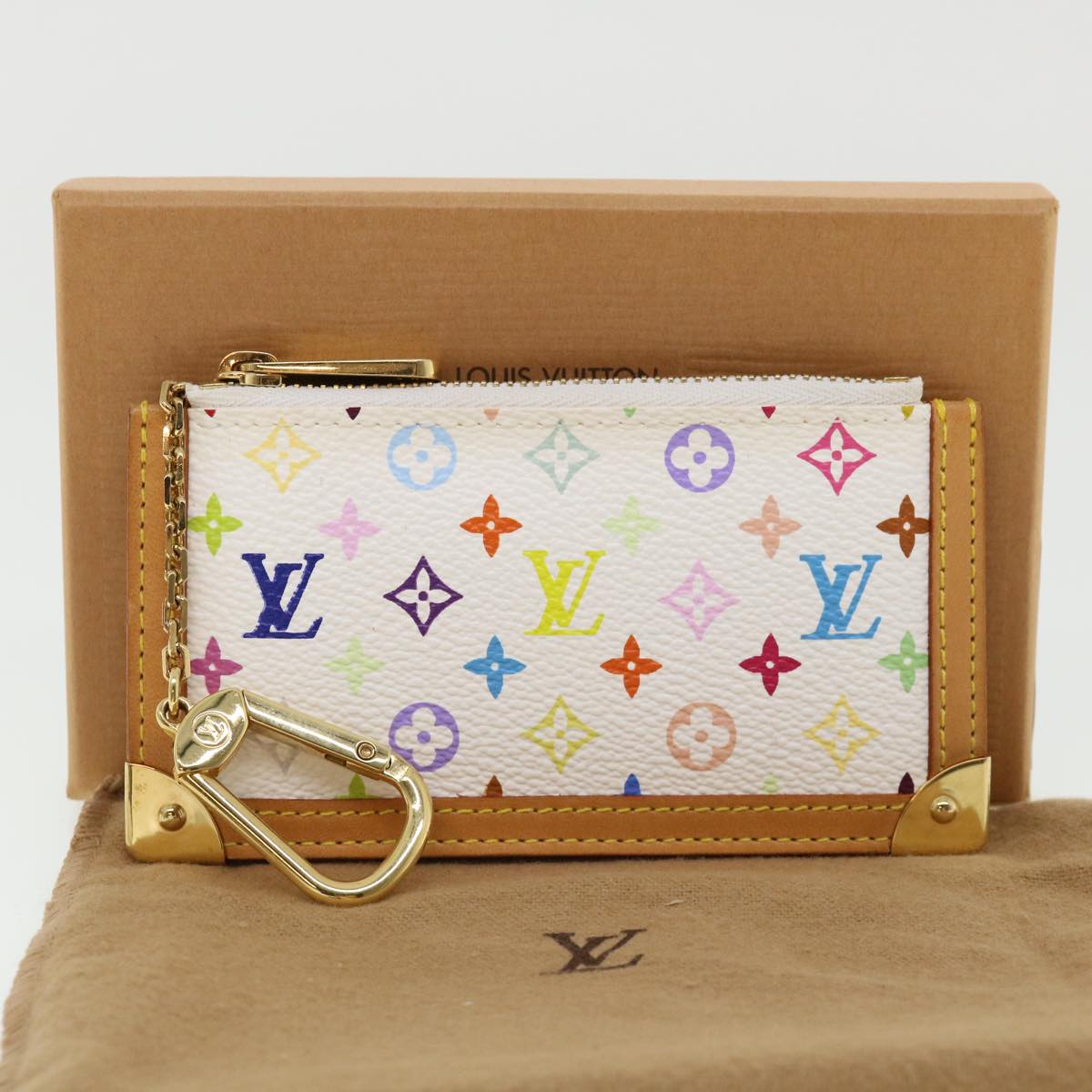 LOUIS VUITTON Monogram Multicolor Pochette Cles Coin Purse White M93734 am206b