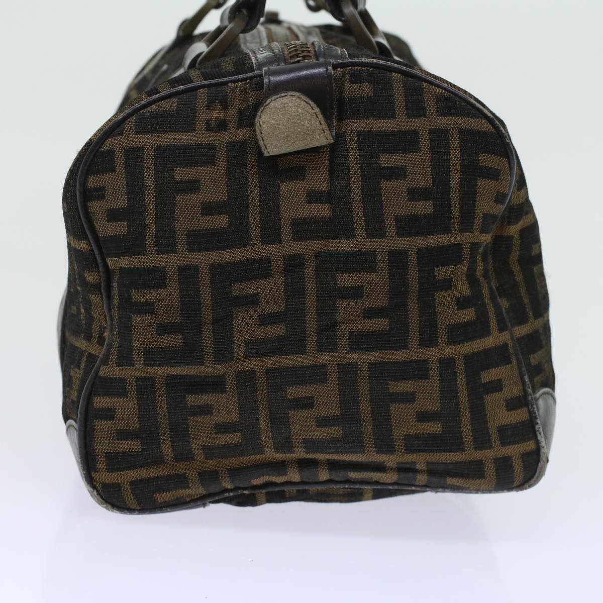 Luxury FendiZucca Canvas Boston Bag Leather Black Brownti1235