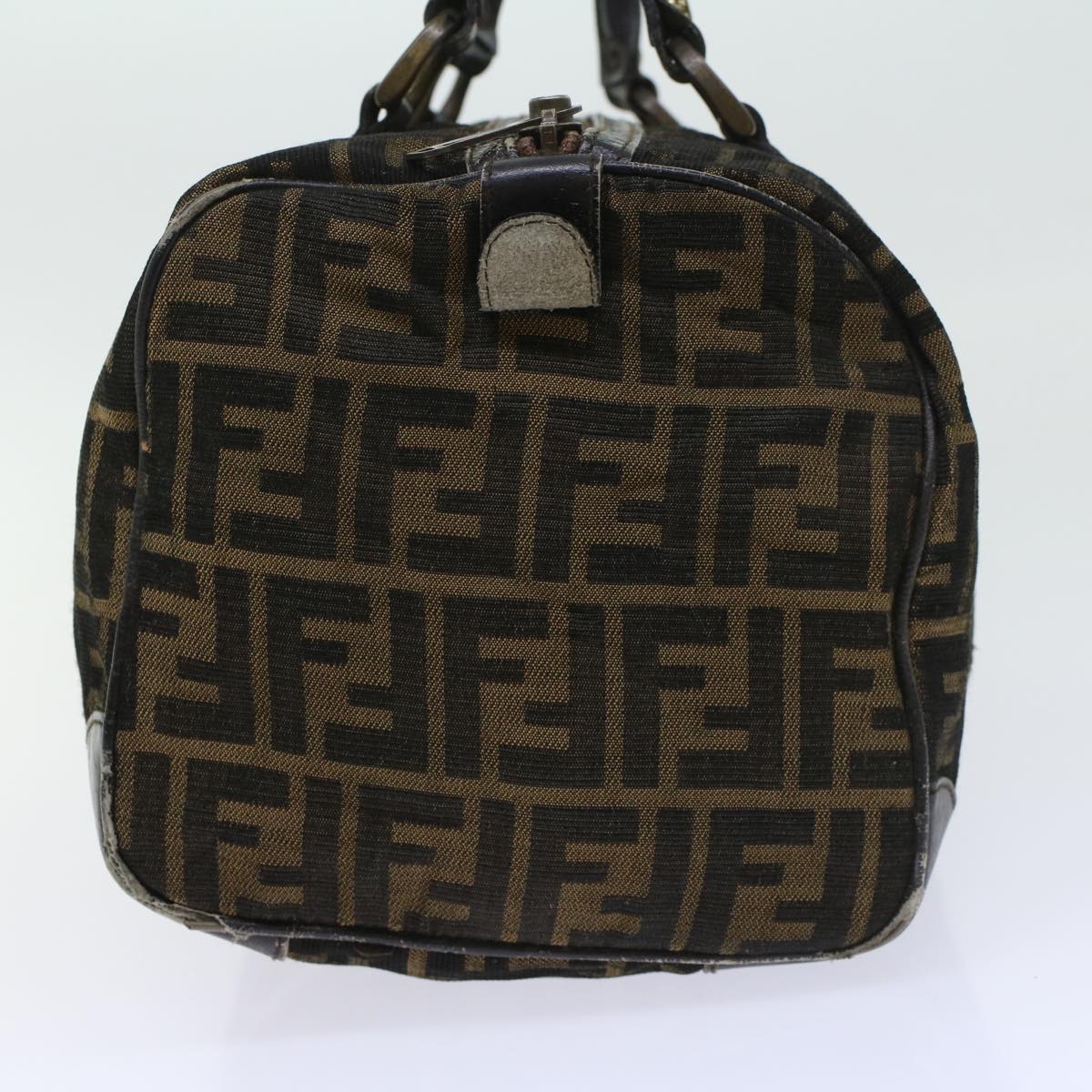 Luxury FendiZucca Canvas Boston Bag Leather Black Brownti1235
