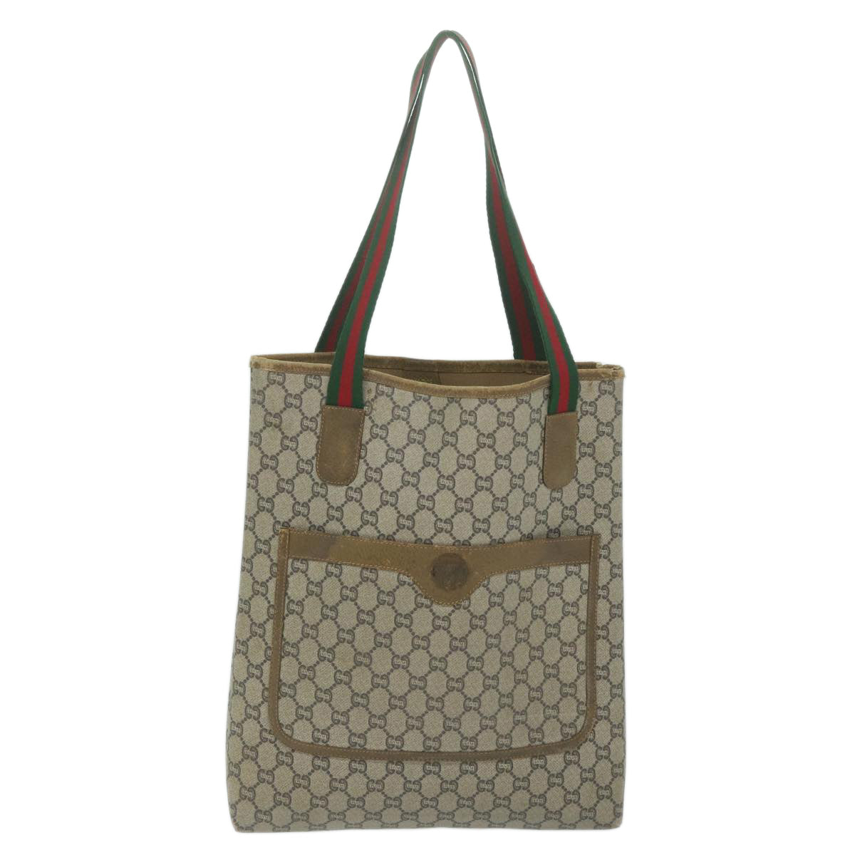 GUCCI GG Plus Supreme Web Sherry Line Tote Bag Beige Red Green 1464