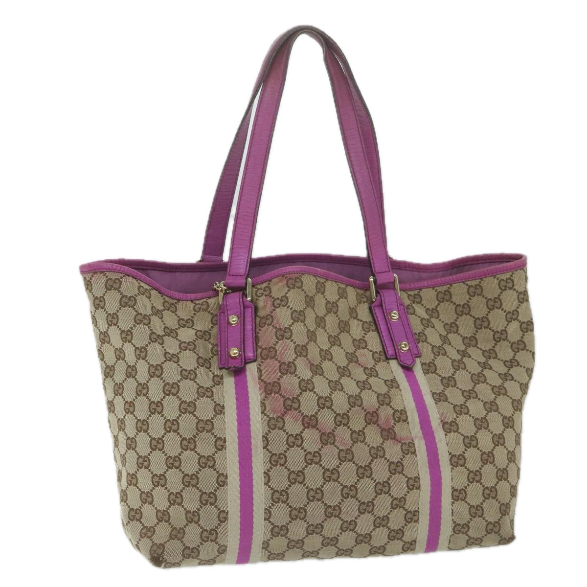 GUCCI GG Canvas Sherry Line Tote Bag Beige Pink 139260 1481