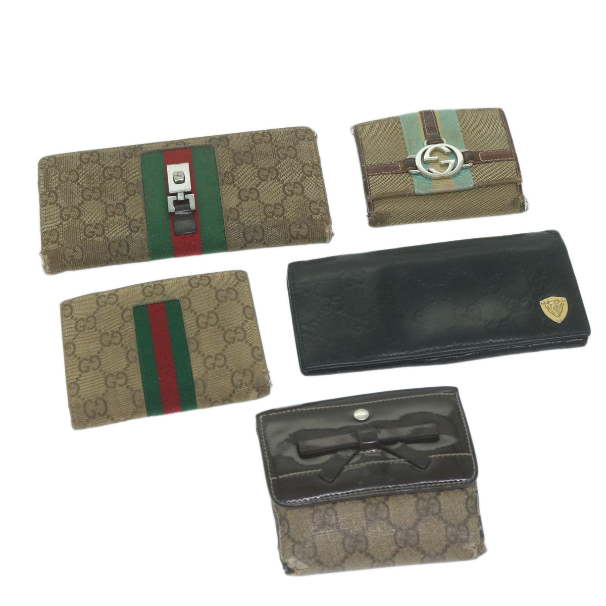 GUCCI GG Canvas Web Sherry Line Wallet 5Set Beige Red Green 1483