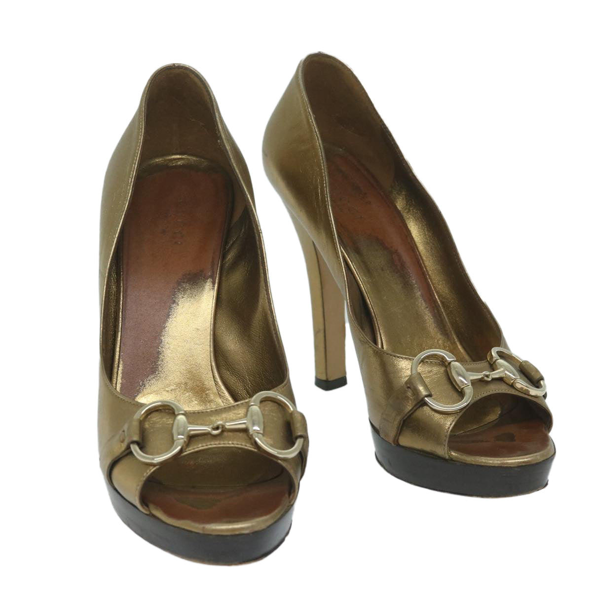 GUCCI High Heels Leather 37 Gold Tone 1487