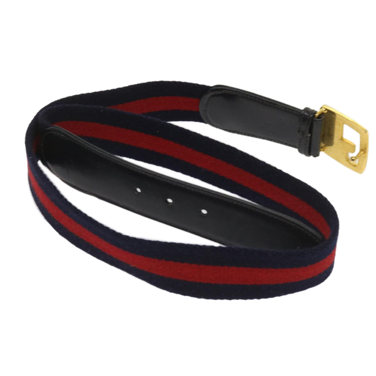 GUCCI Sherry Line Belt Canvas 29.5""-31.1"" Navy Red 1510