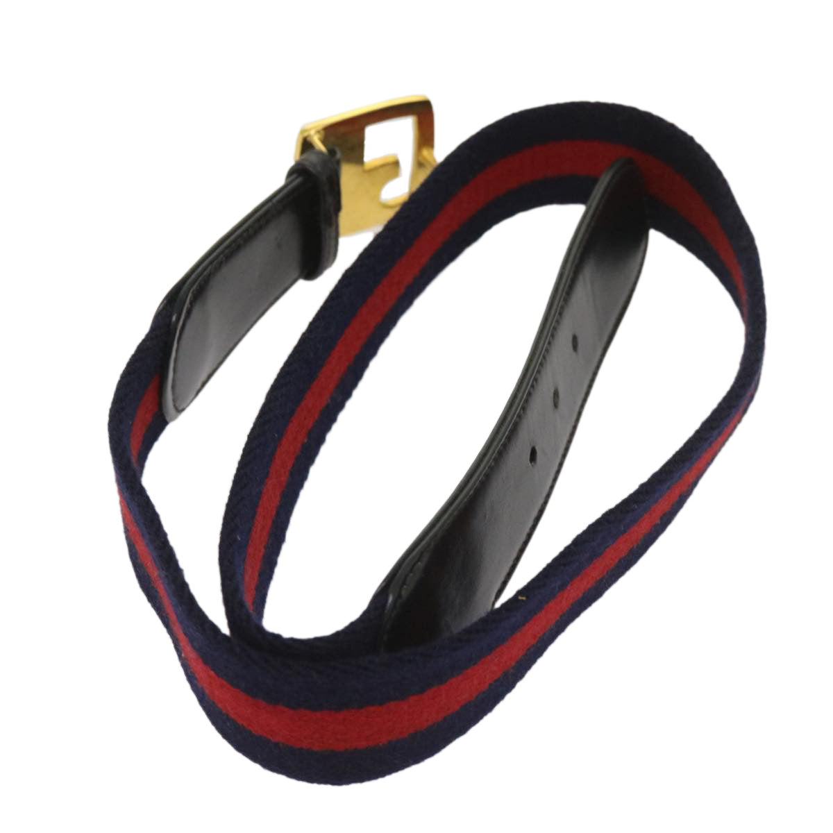 GUCCI Sherry Line Belt Canvas 29.5""-31.1"" Navy Red 1510