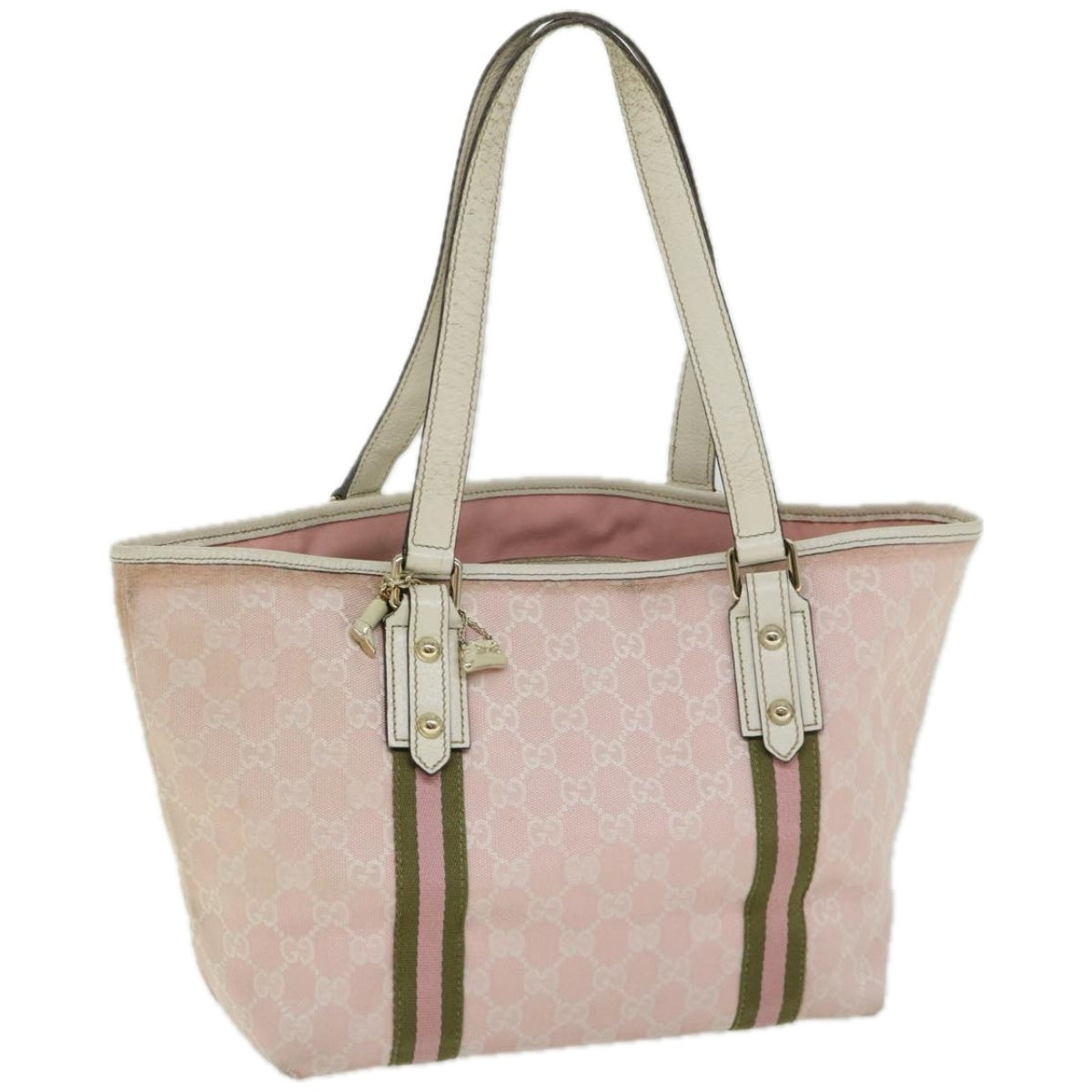 GUCCI GG Canvas Sherry Line Hand Bag Khaki Pink 137396 1565