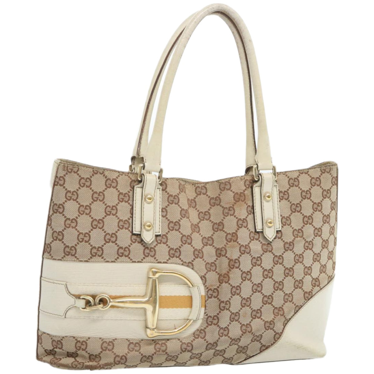 GUCCI GG Canvas Sherry Line Tote Bag White Beige 137385 1566